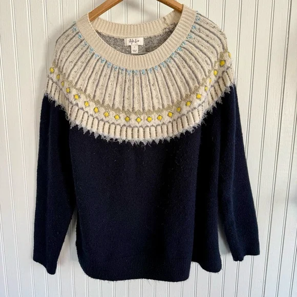 Style & Co. Navy and Cream Sweater Size L with Yellow Accents - Picture 1 of 9